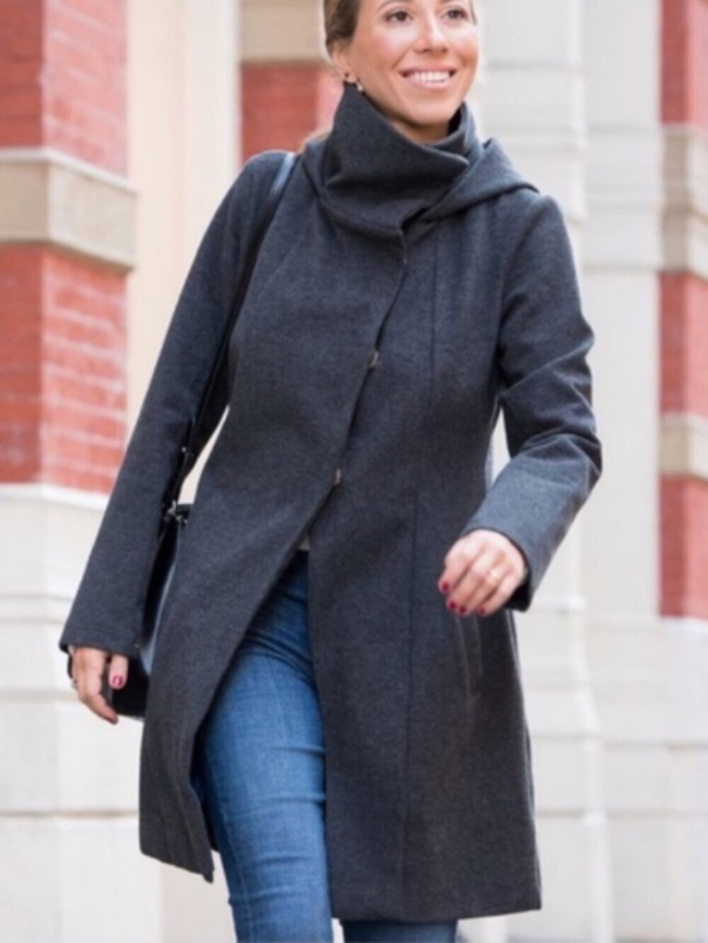 Betabrand All Day Coat Jacket Long Dark Grey Stretch Comfort Size Small Women's